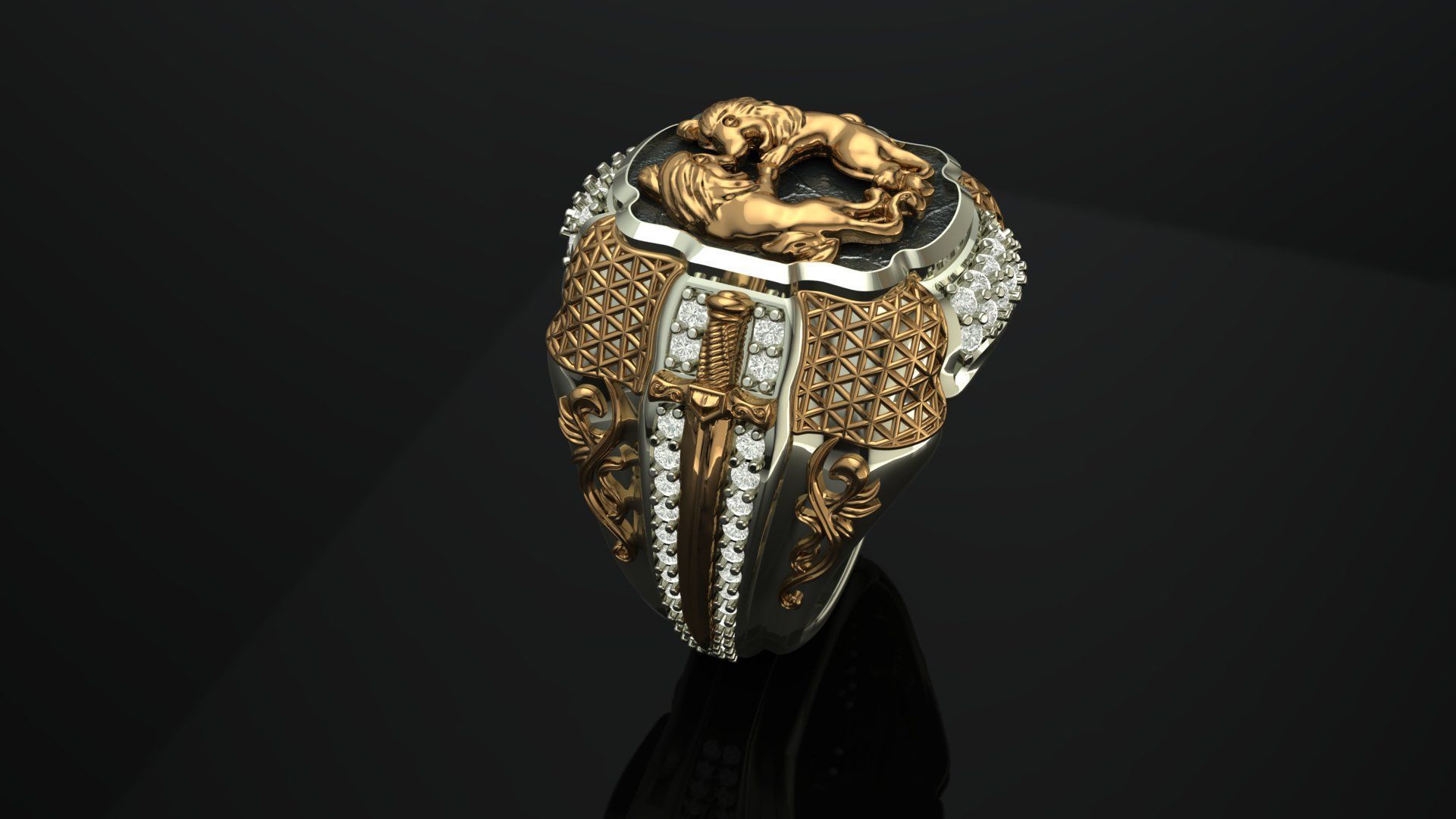 Two Lion Fighting Ring 3D print model 3D print model_4