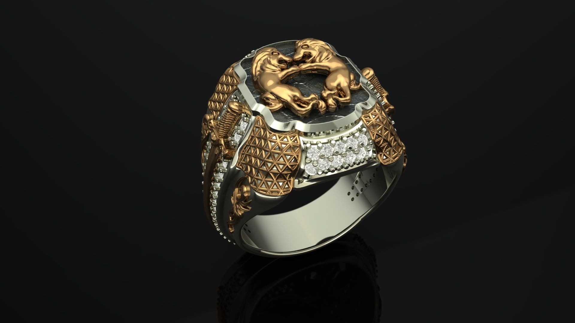 Two Lion Fighting Ring 3D print model 3D print model_5