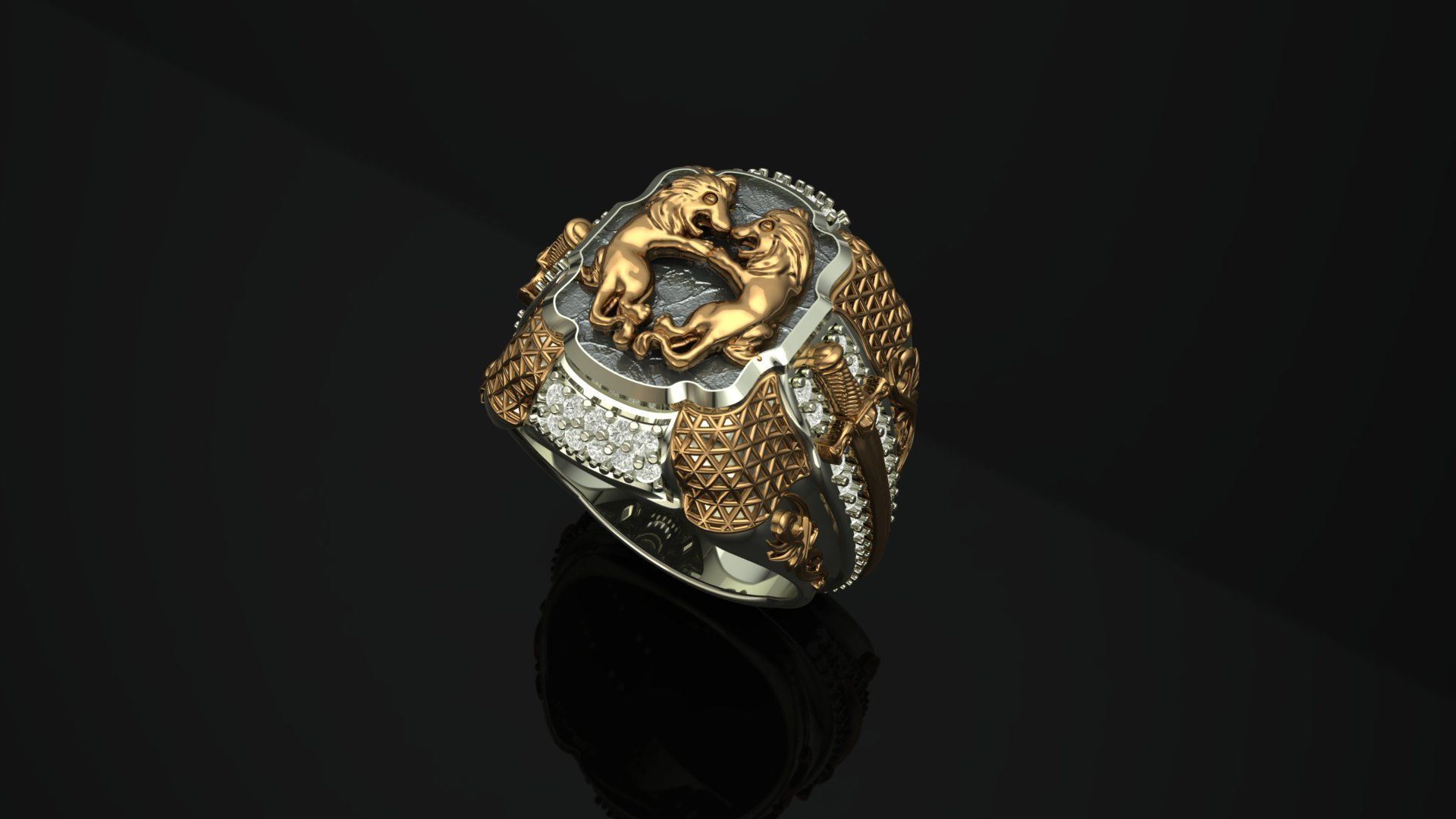 Two Lion Fighting Ring 3D print model 3D print model_6