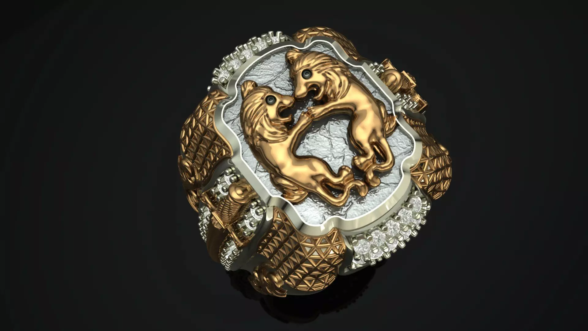 Two Lion Fighting Ring 3D print model 3D print model_0