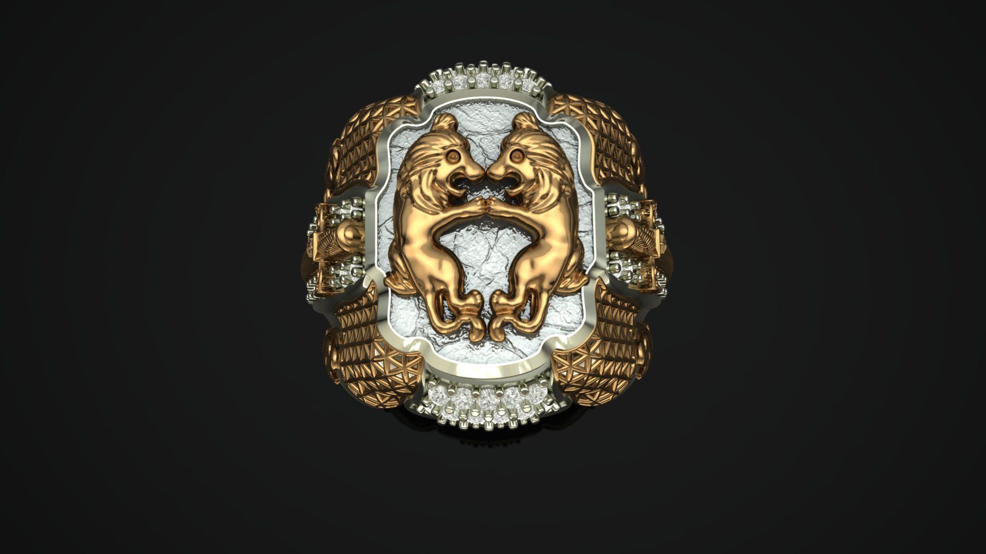 Two Lion Fighting Ring 3D print model 3D print model_1