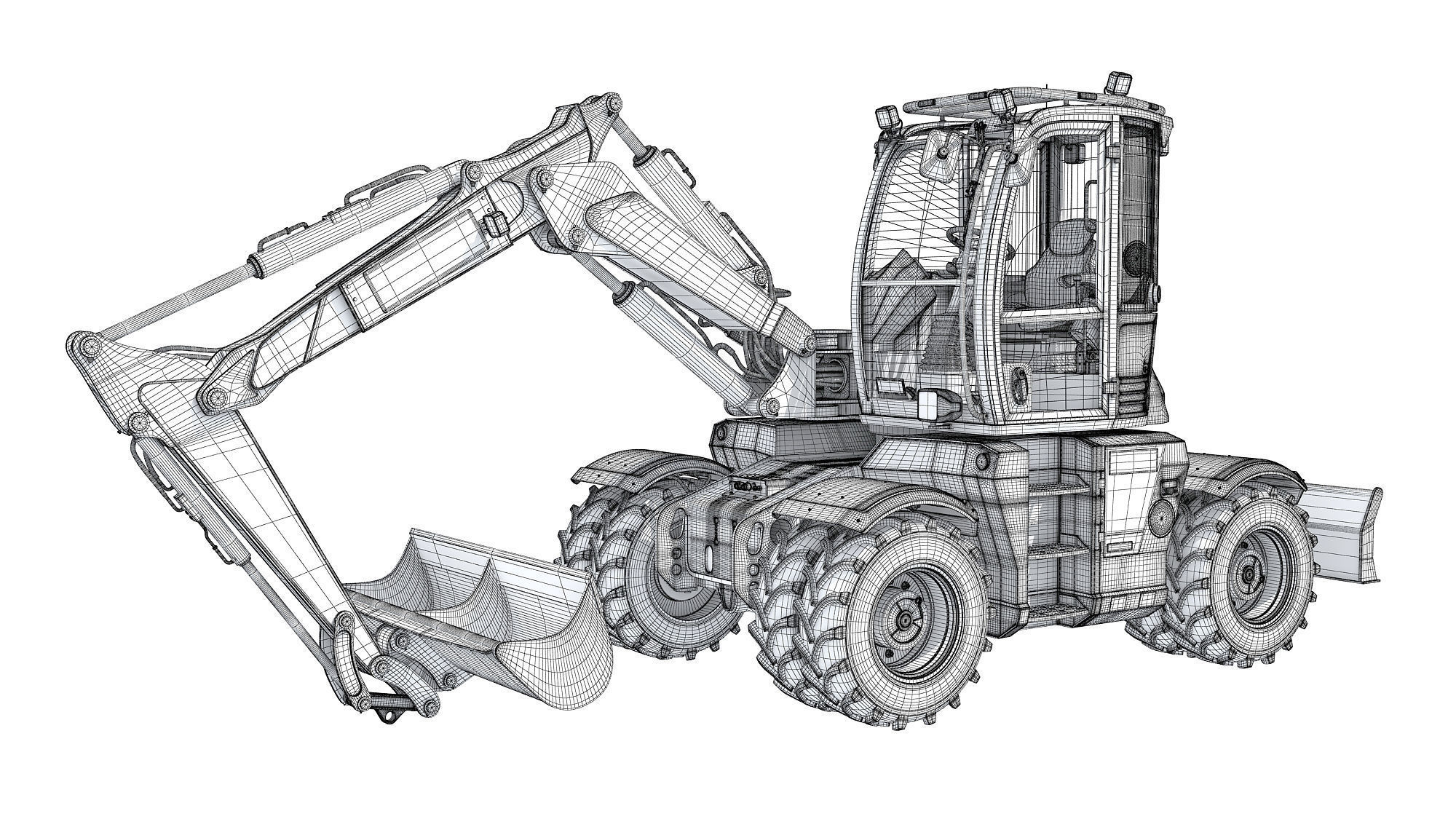Construction Wheeled Excavator 3D model_16