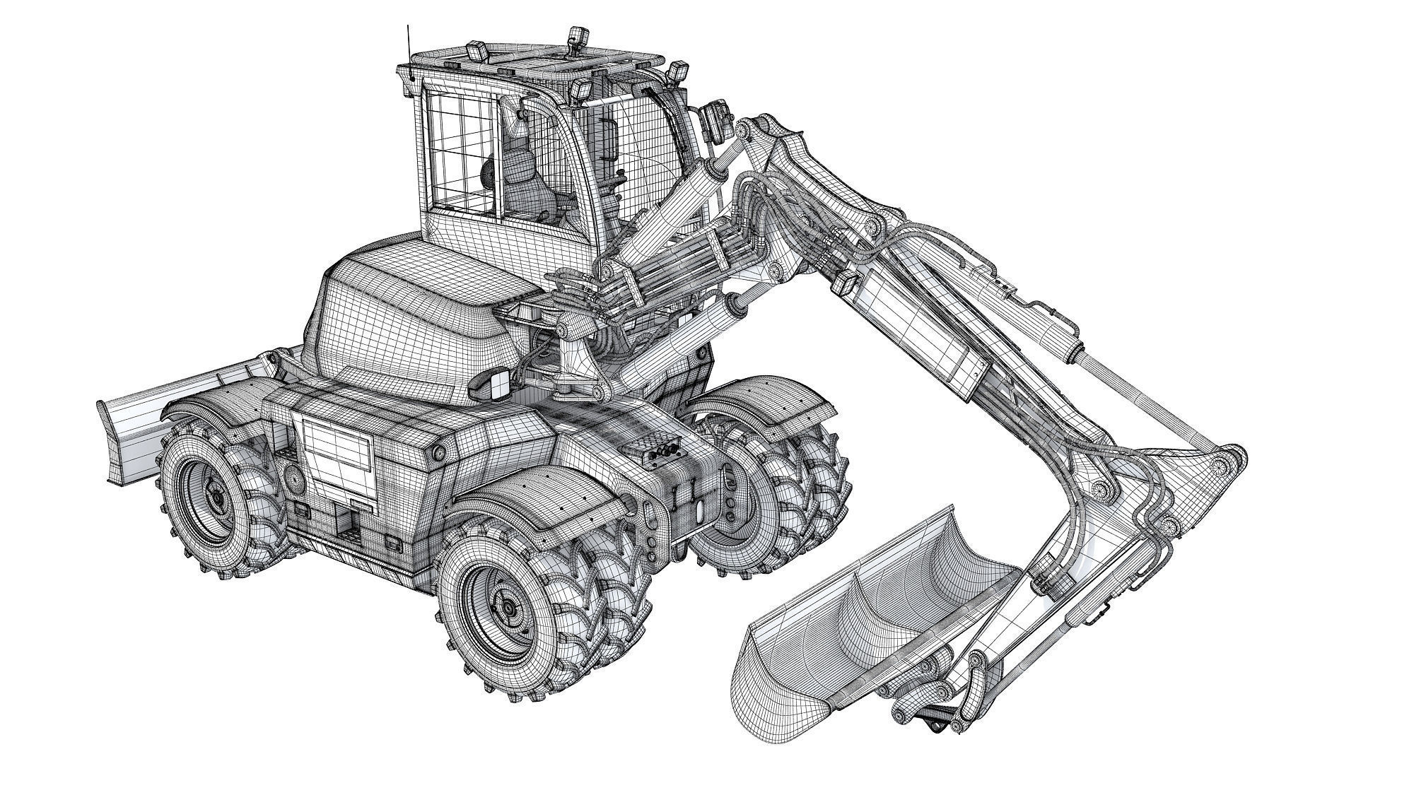 Construction Wheeled Excavator 3D model_19