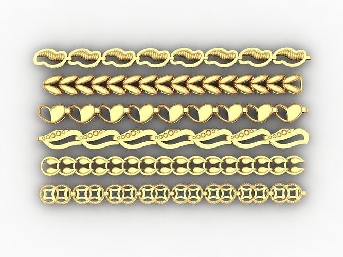 Set of 6 gold silver platinum necklaces size 4mm 3D print model