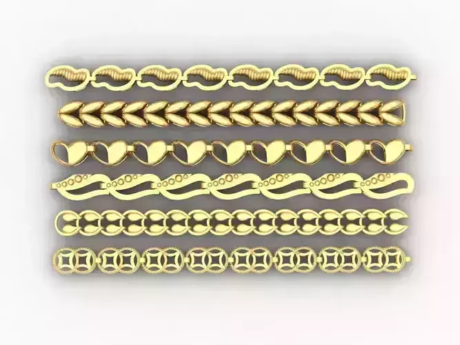 Set of 6 gold silver platinum necklaces size 4mm