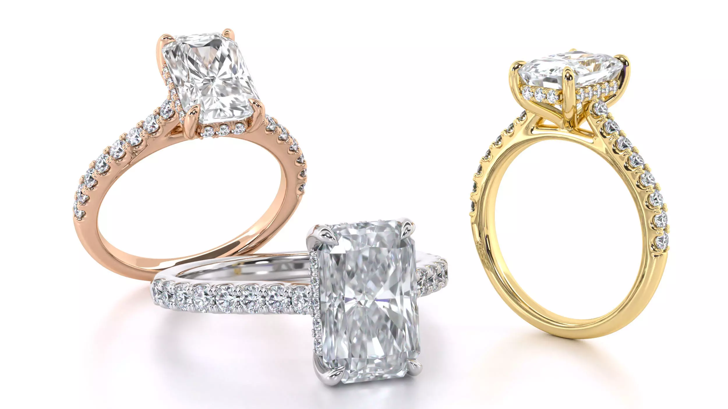 Radiant Cut Hidden Halo Engagement Ring 3D print model