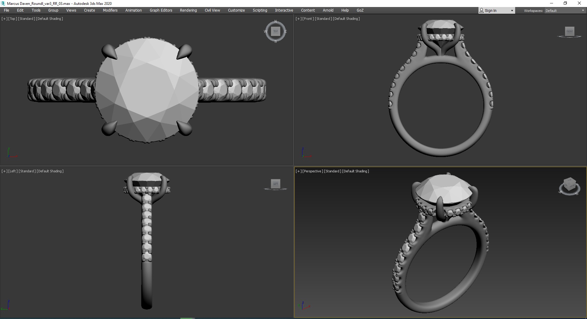 Round Cut Hidden Halo Engagement Ring 3D print model_1