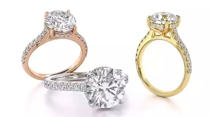 Round Cut Hidden Halo Engagement Ring 3D print model