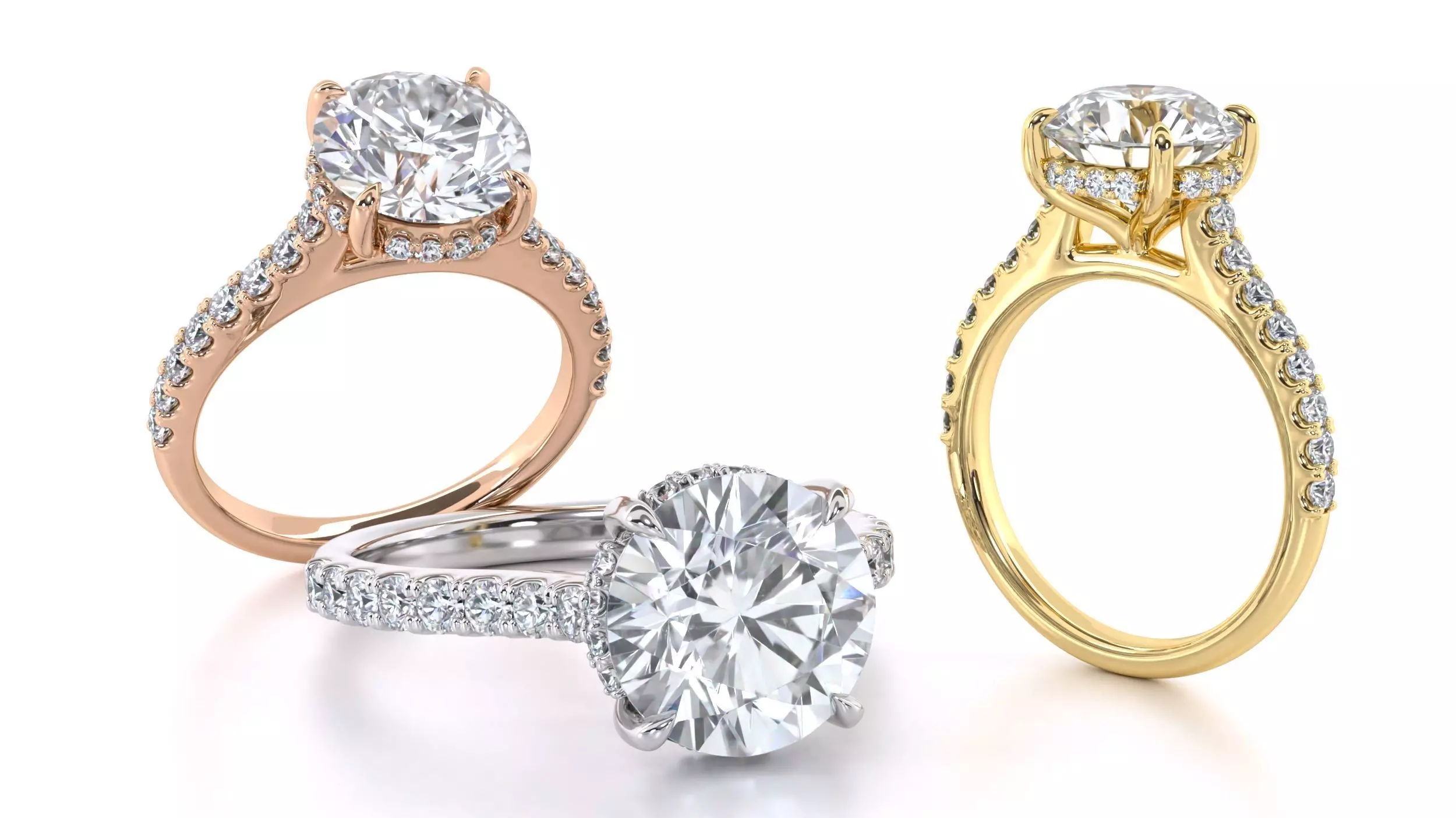 Round Cut Hidden Halo Engagement Ring 3D print model_0