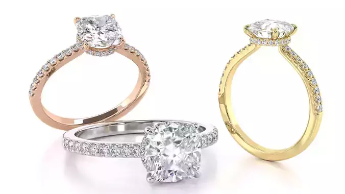 Cushion Cut Hidden Halo Engagement Ring