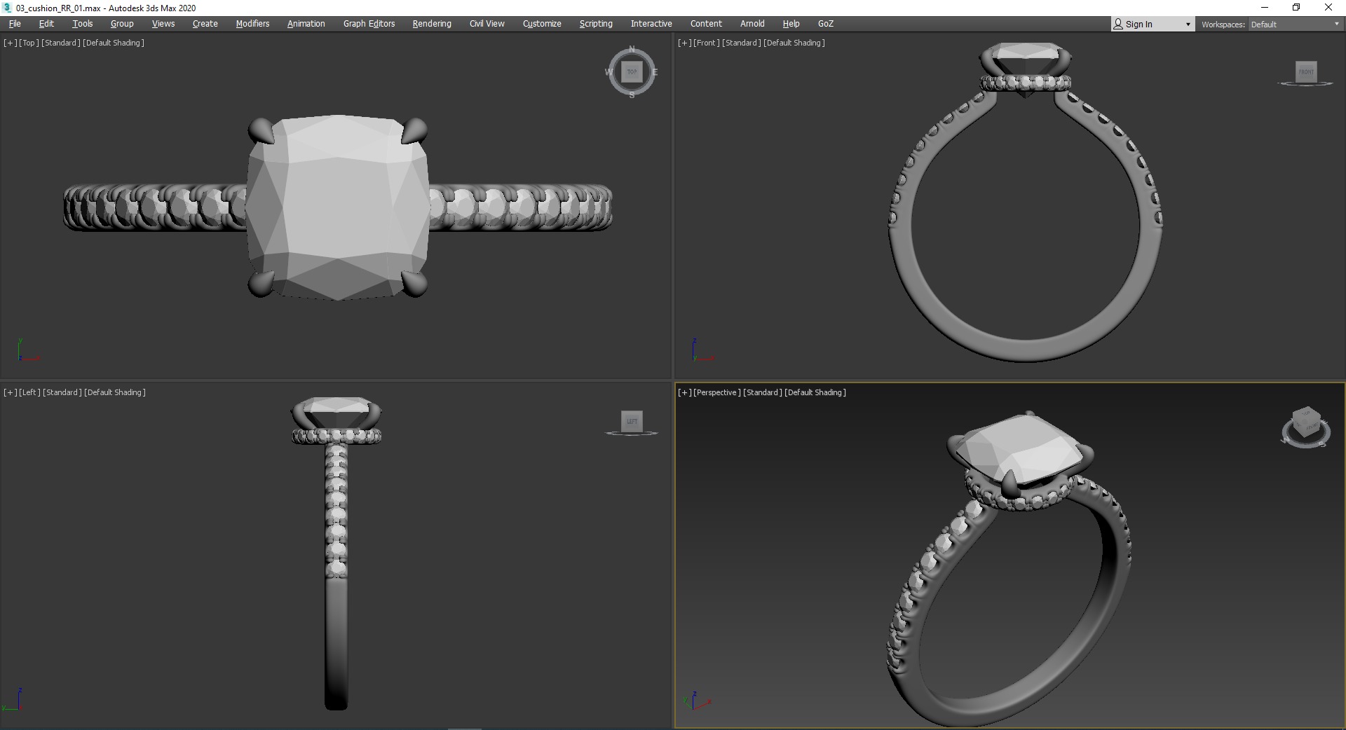 Cushion Cut Hidden Halo Engagement Ring 3D print model_1