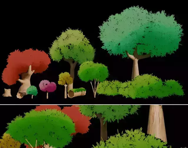 Stylized Trees and Foliage Low-poly 3D model