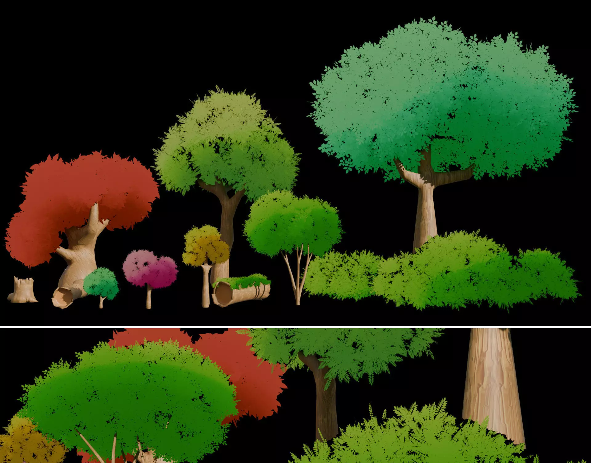 Stylized Trees and Foliage Low-poly 3D model