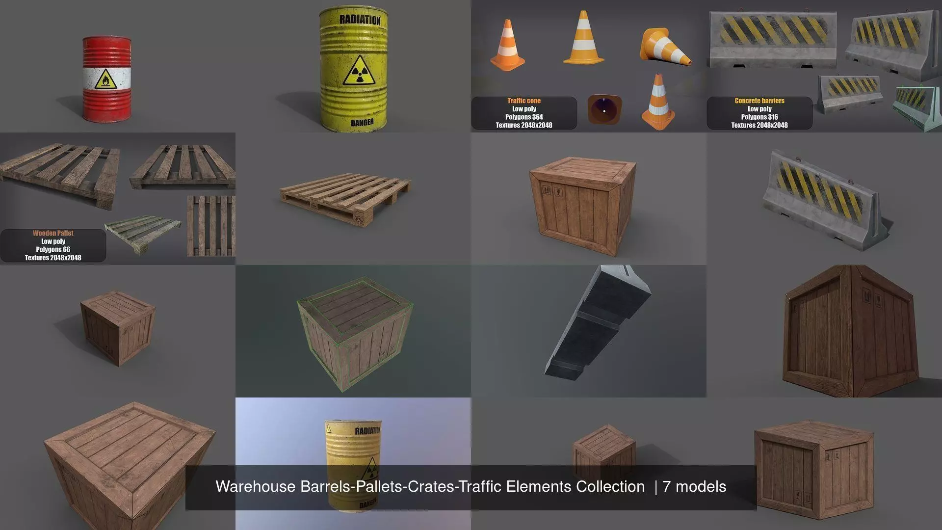 Warehouse Barrels-Pallets-Crates-Traffic Elements Collection  _1