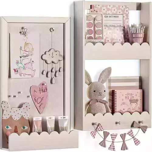 Pottery Barn Kids Scalloped Wall Organizer and Mini Pinboard 3D model