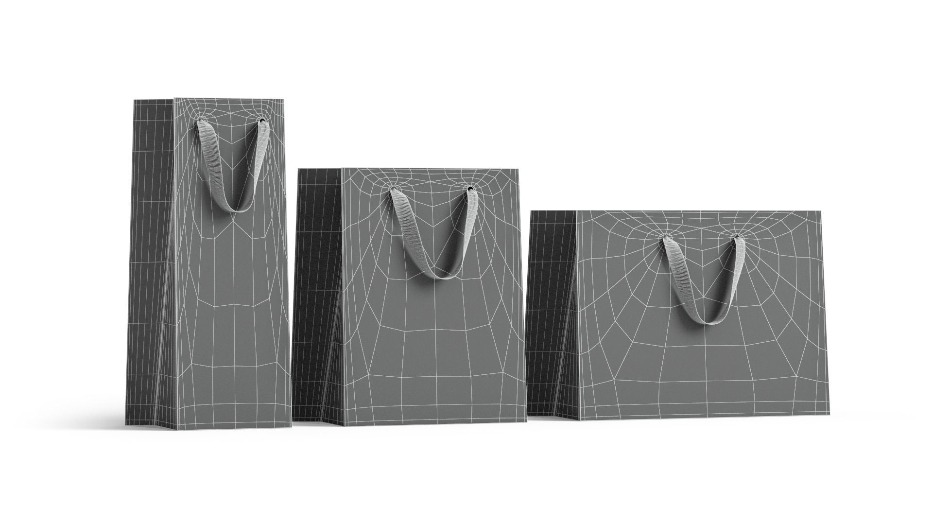 White Paper Gift Bag 3 Type - craft shopping package set 3D model_7