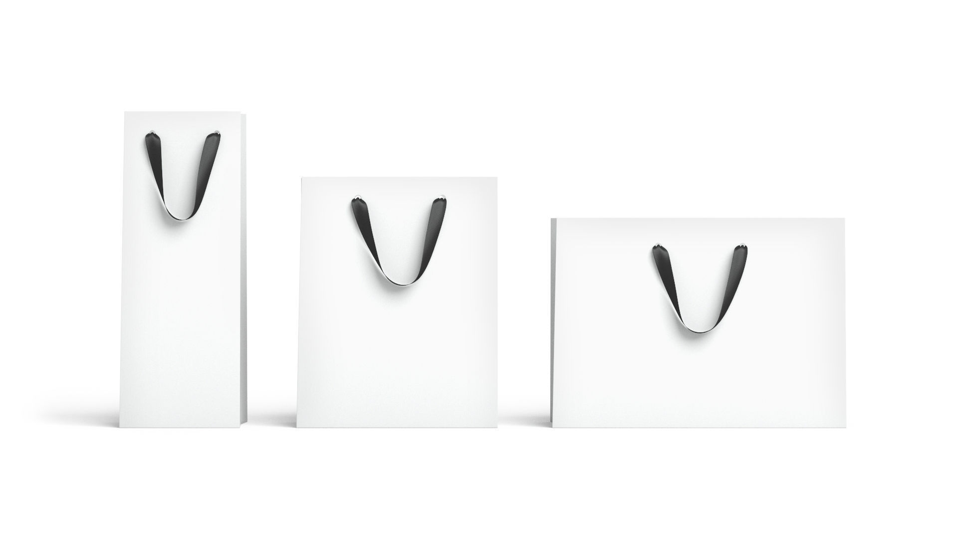 White Paper Gift Bag 3 Type - craft shopping package set 3D model_2