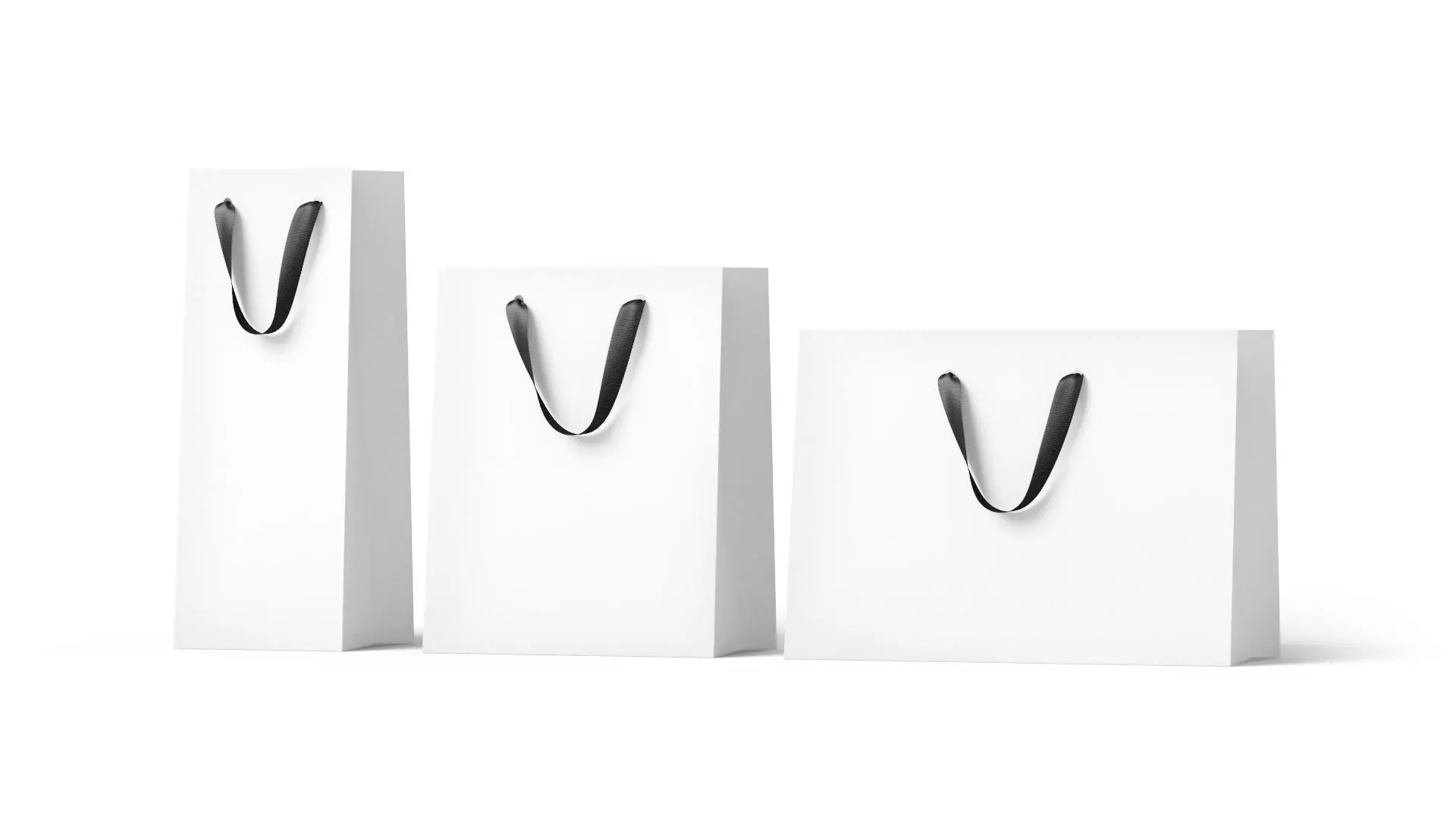 White Paper Gift Bag 3 Type - craft shopping package set 3D model_0