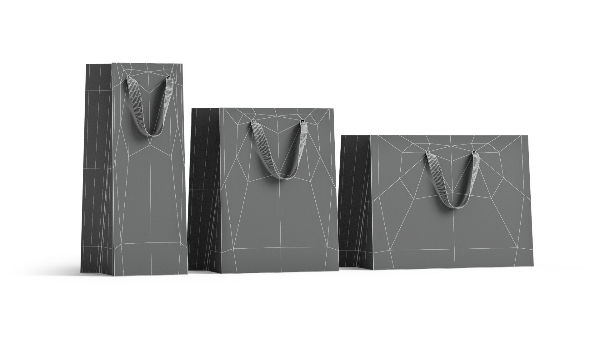 White Paper Gift Bag 3 Type - craft shopping package set 3D model_6