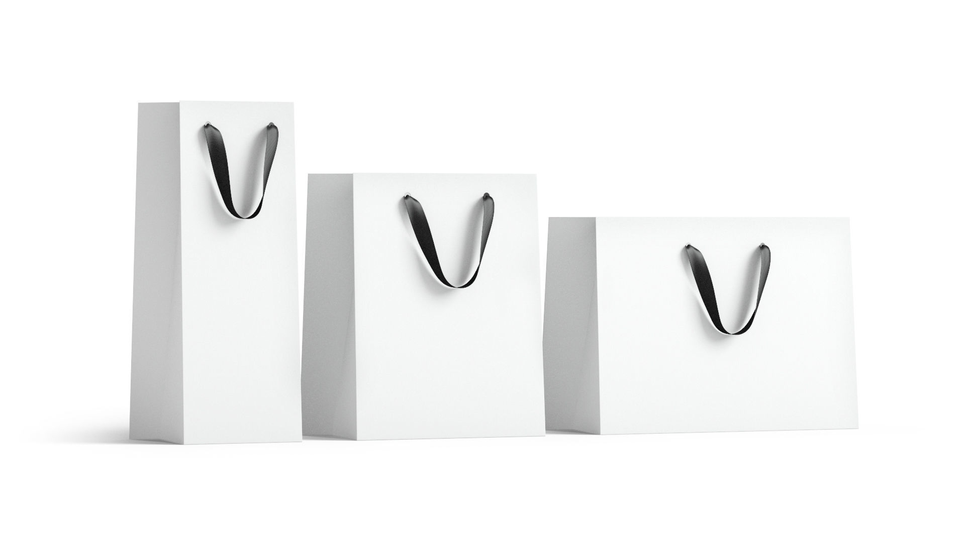 White Paper Gift Bag 3 Type - craft shopping package set 3D model_1