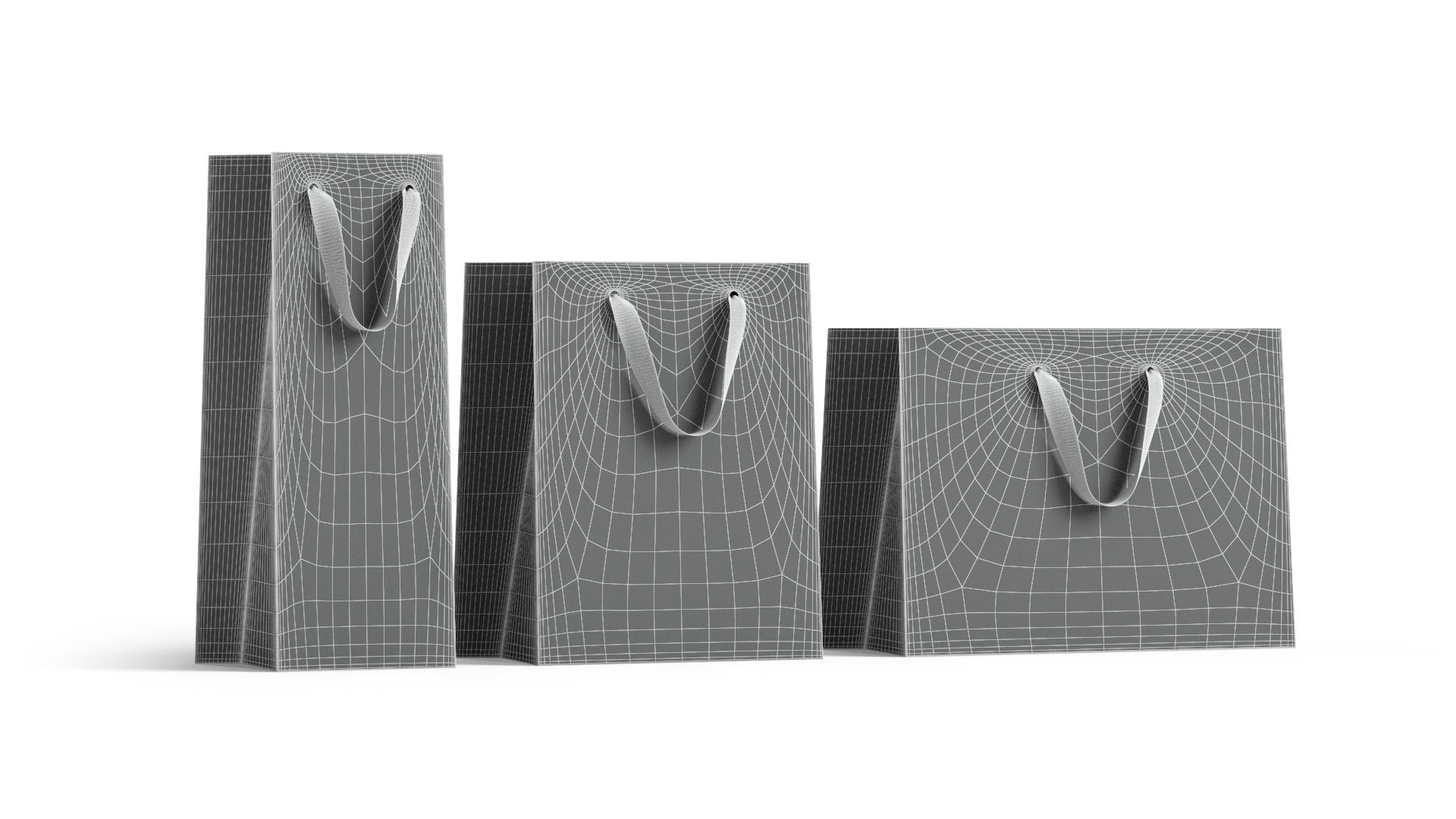 White Paper Gift Bag 3 Type - craft shopping package set 3D model_8