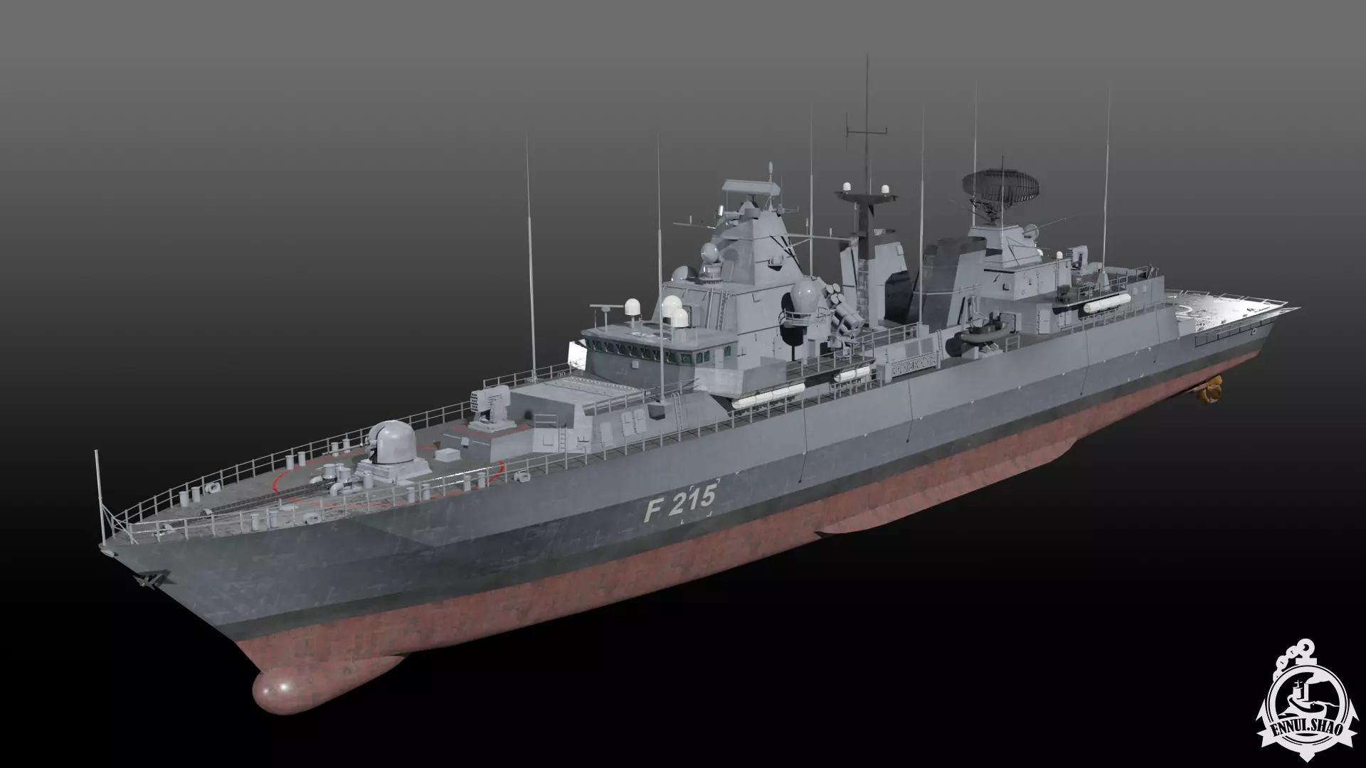 German navy Brandenburg class frigate gameready Low-poly 3D model