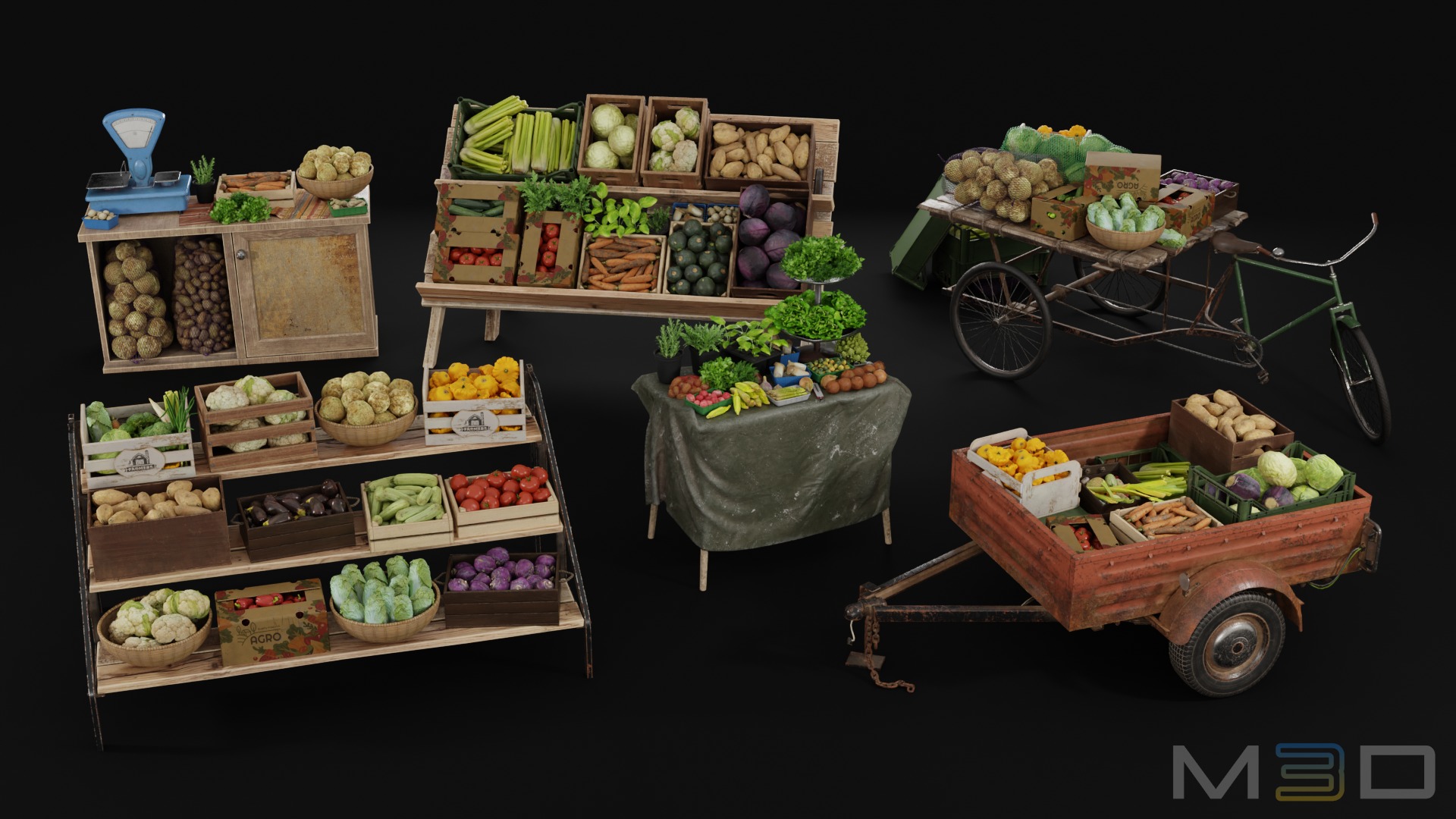 Vegetable Market Low-poly 3D model_5
