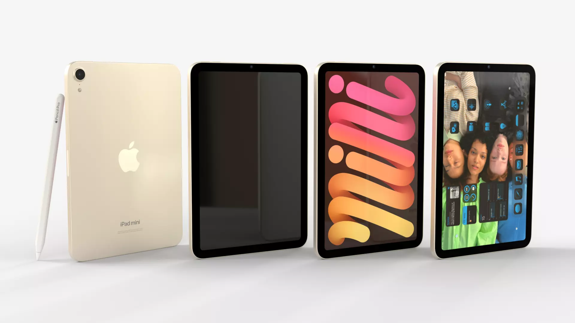 Apple iPad mini 2024 Starlight with pencil 3D model