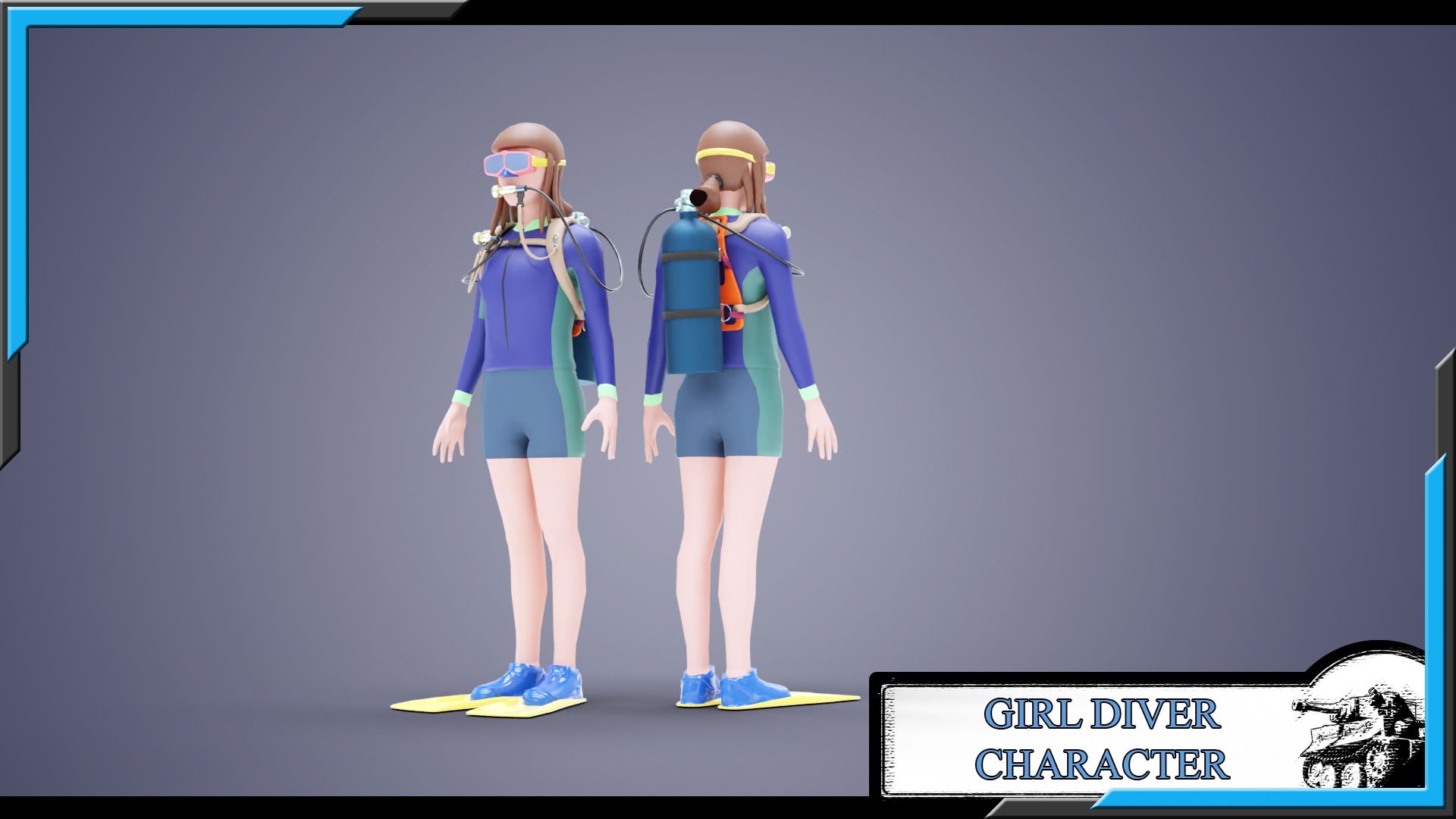 DIVER GIRL BASE MESH MODEL Low-poly 3D model_19