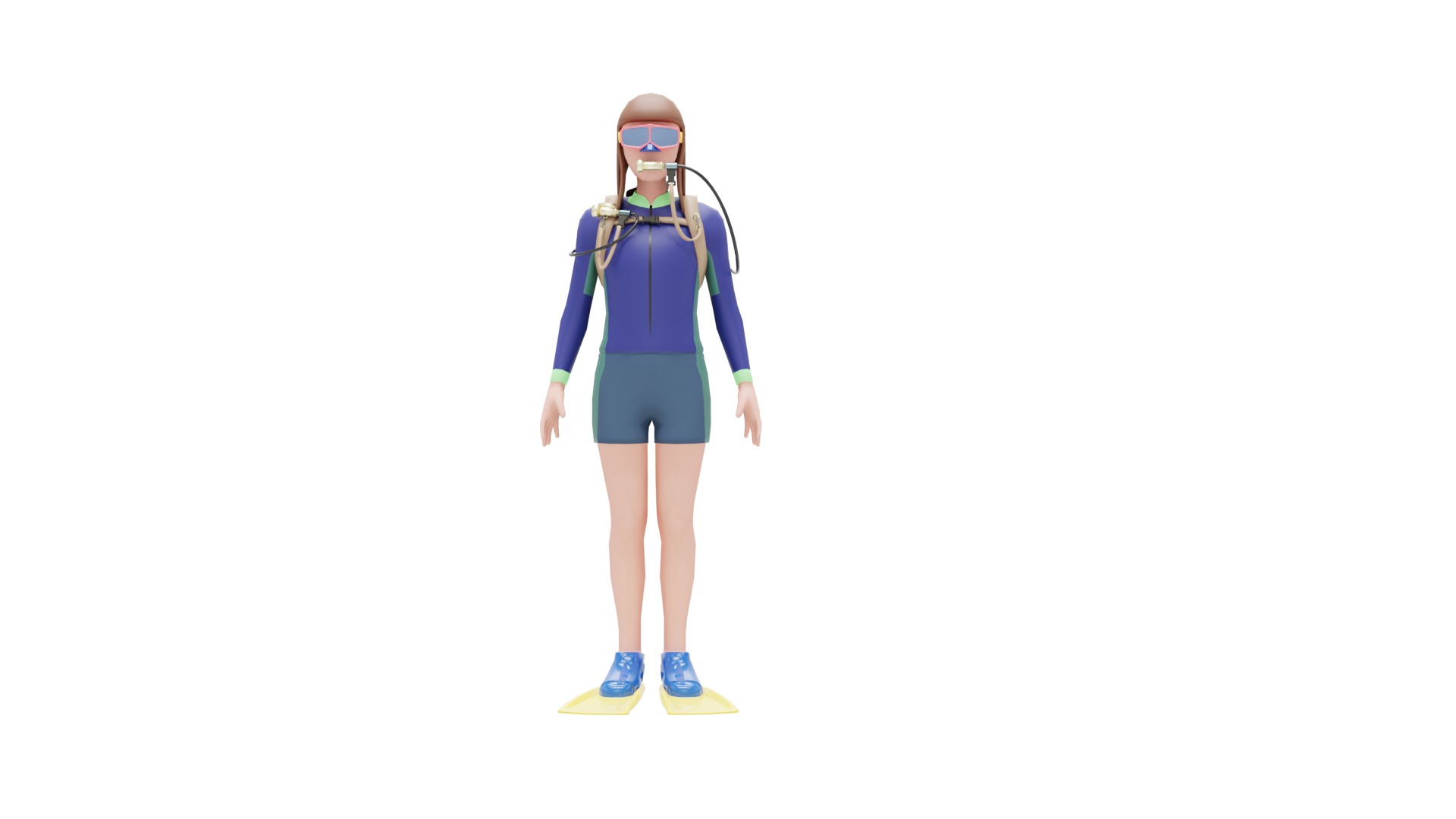 DIVER GIRL BASE MESH MODEL Low-poly 3D model_14