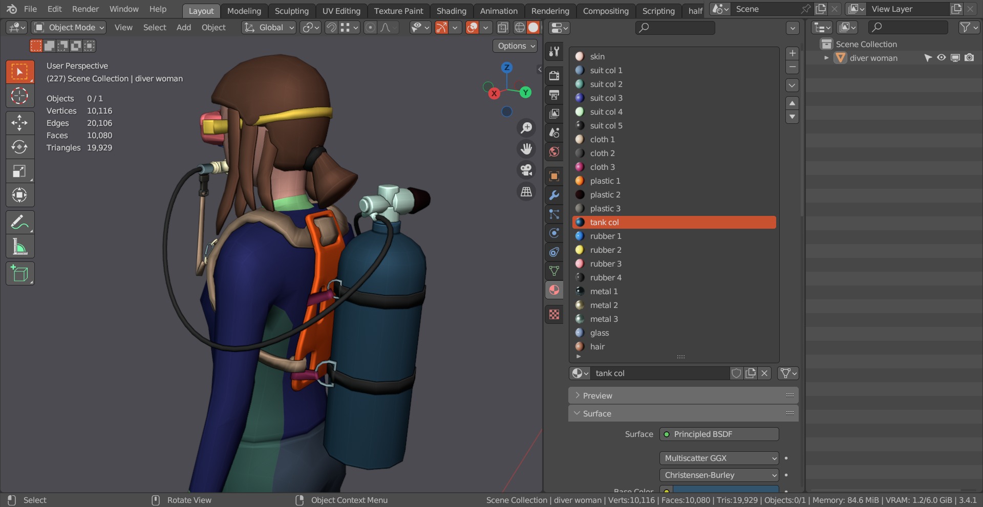 DIVER GIRL BASE MESH MODEL Low-poly 3D model_9