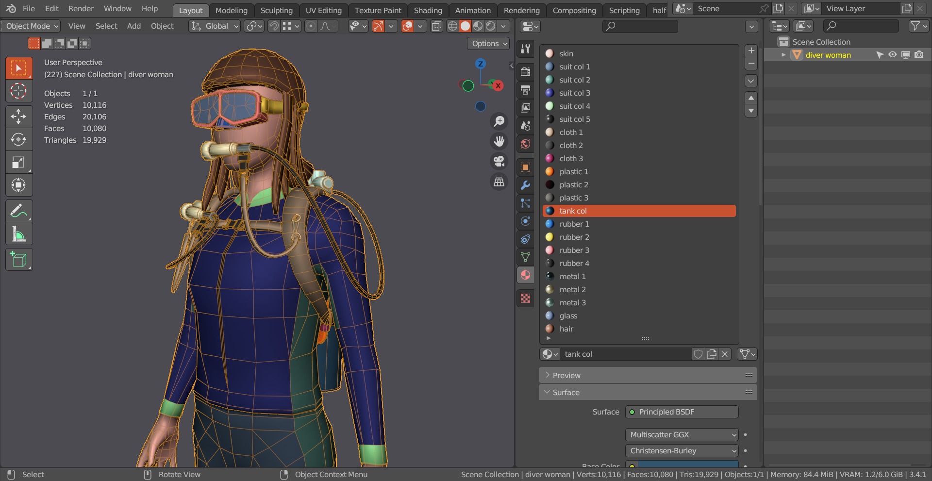 DIVER GIRL BASE MESH MODEL Low-poly 3D model_10