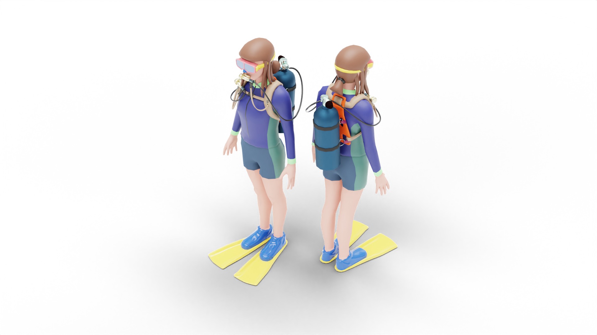 DIVER GIRL BASE MESH MODEL Low-poly 3D model_5