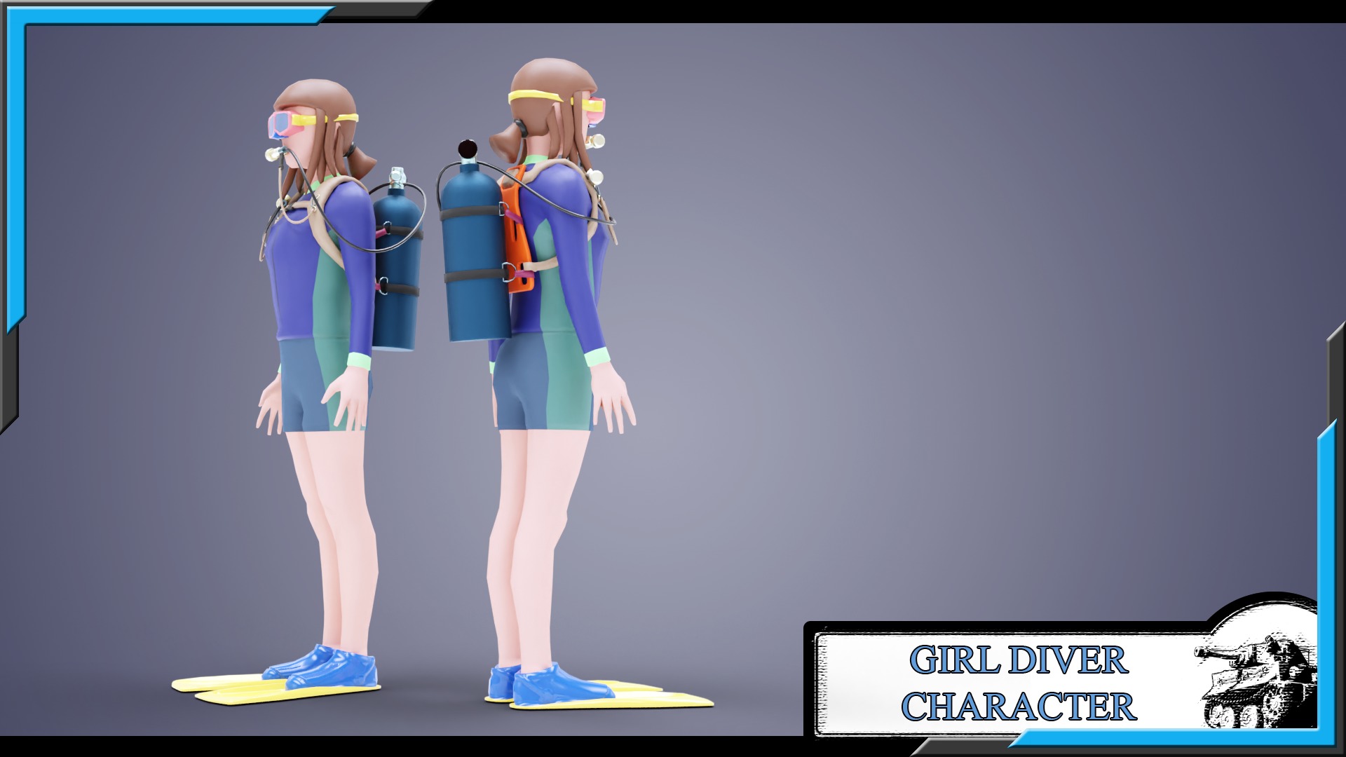 DIVER GIRL BASE MESH MODEL Low-poly 3D model_1