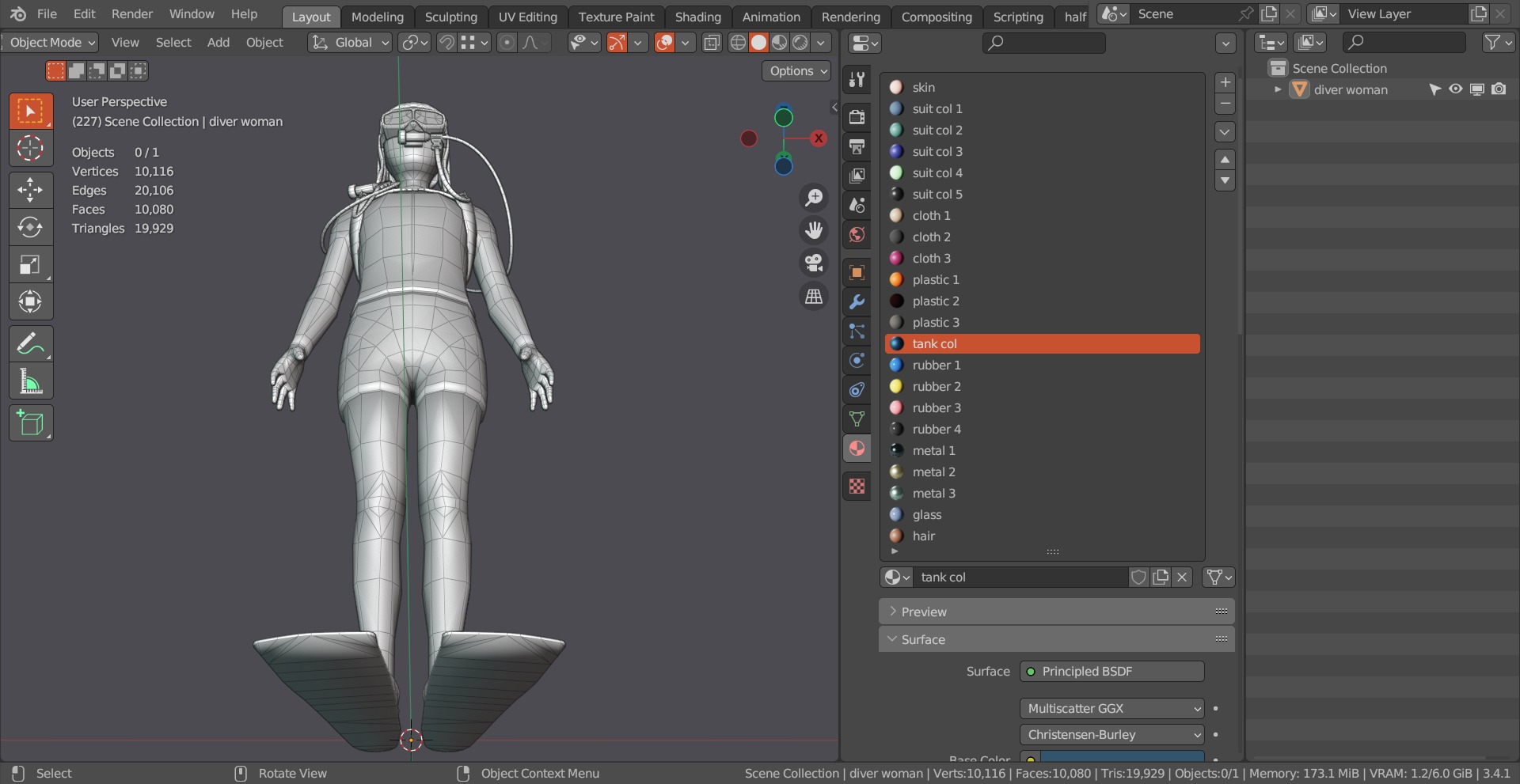 DIVER GIRL BASE MESH MODEL Low-poly 3D model_12