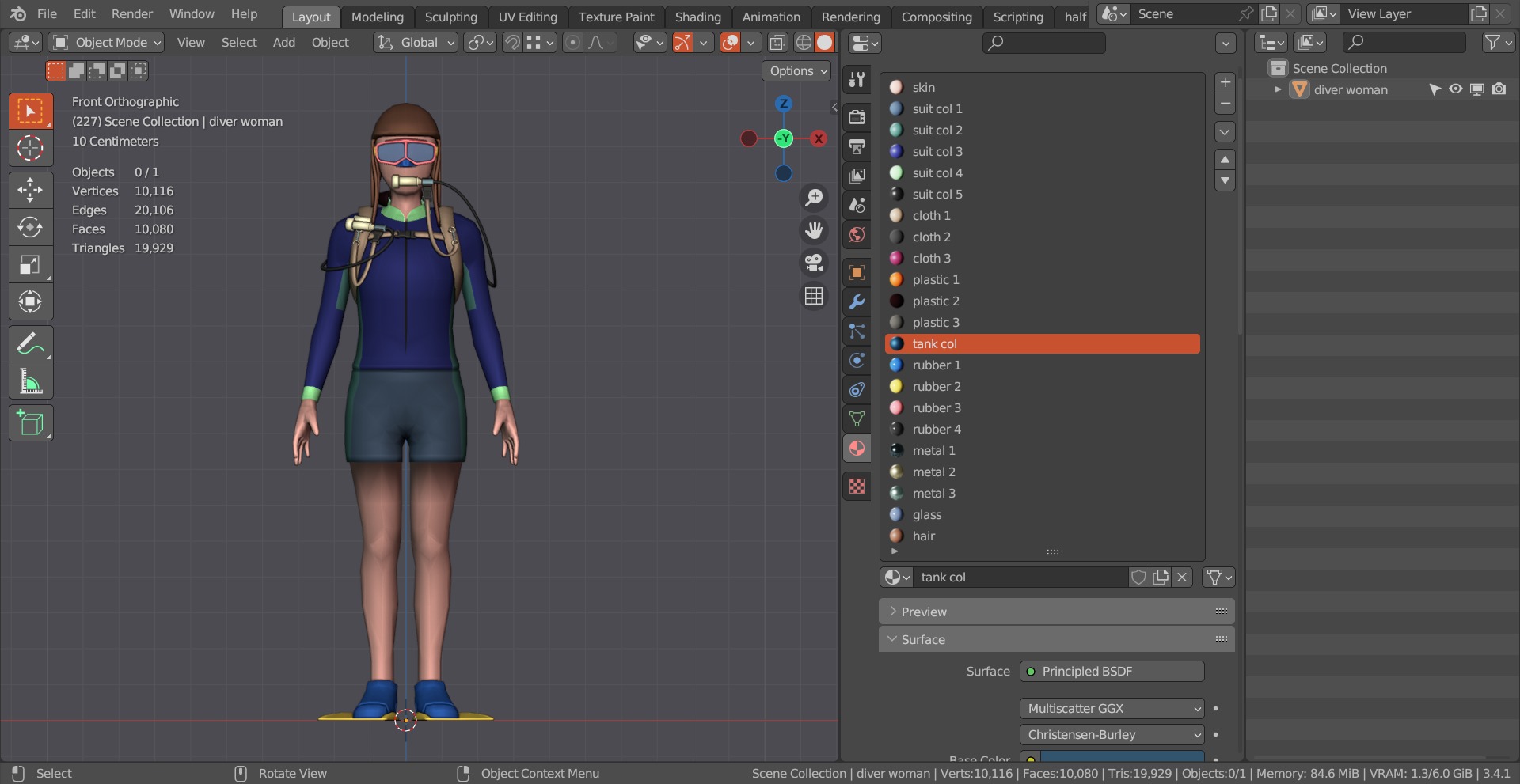 DIVER GIRL BASE MESH MODEL Low-poly 3D model_7