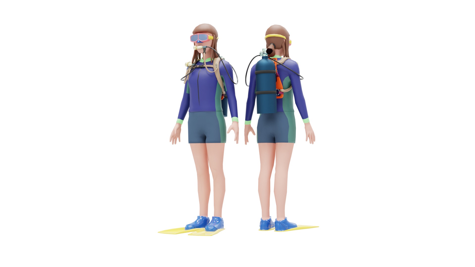 DIVER GIRL BASE MESH MODEL Low-poly 3D model_3