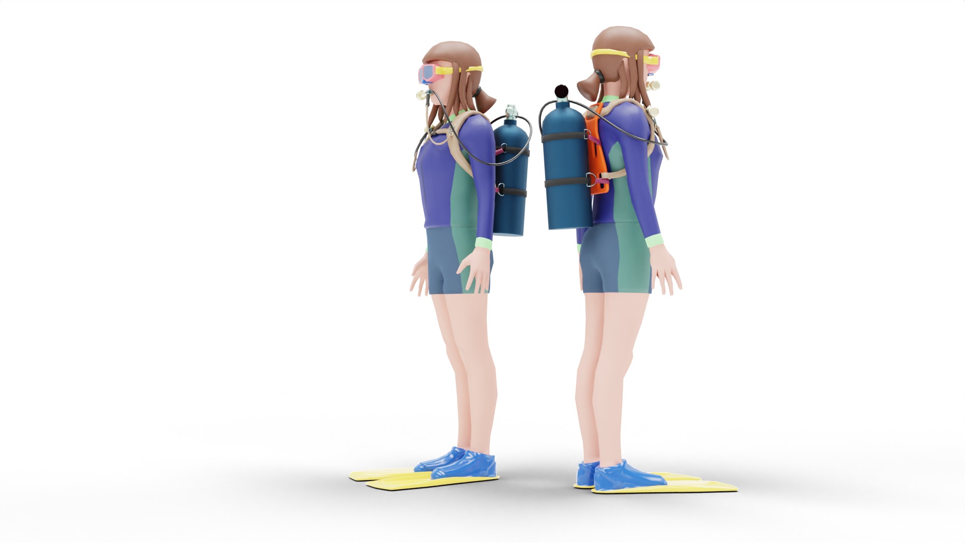 DIVER GIRL BASE MESH MODEL Low-poly 3D model_6