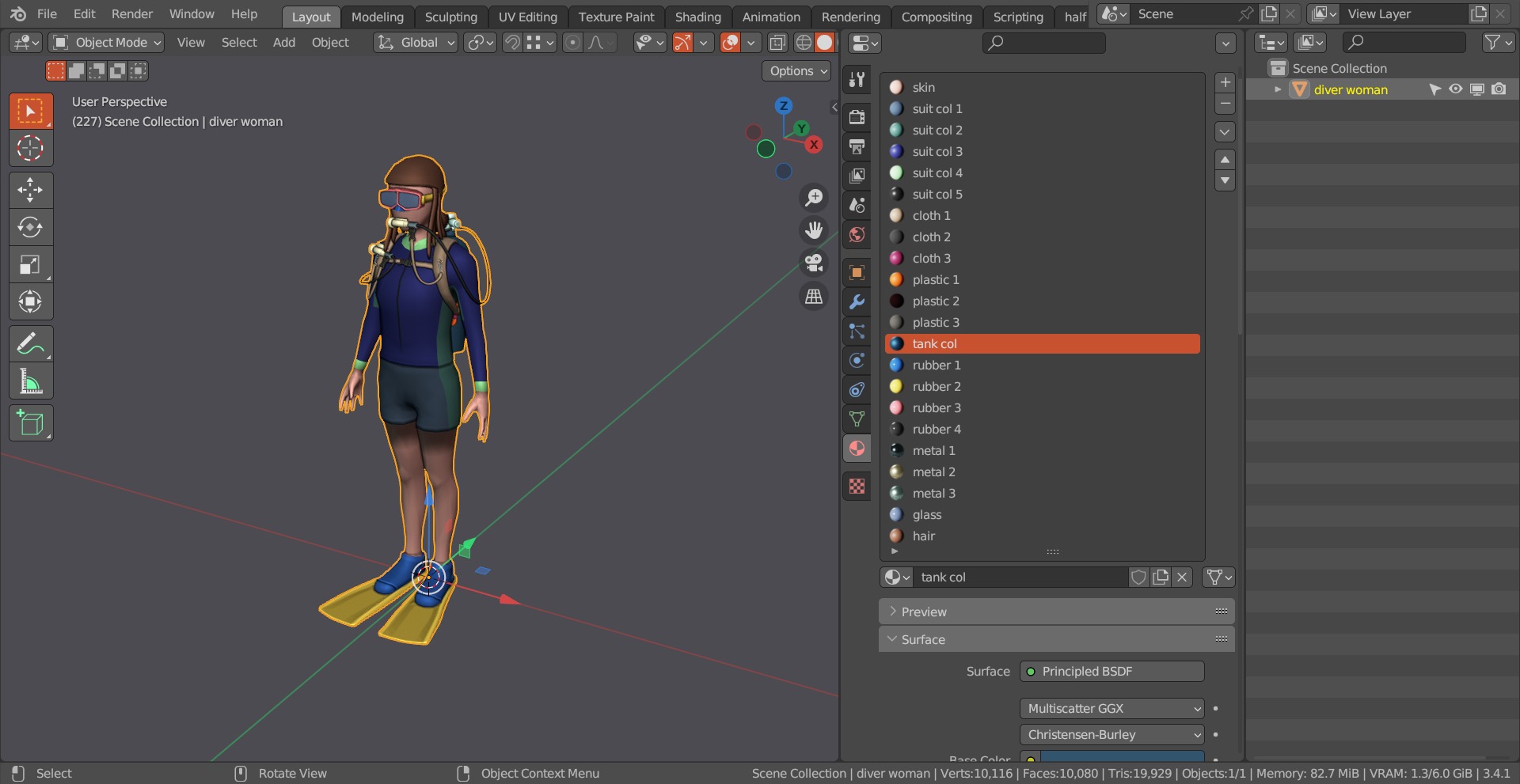 DIVER GIRL BASE MESH MODEL Low-poly 3D model_2