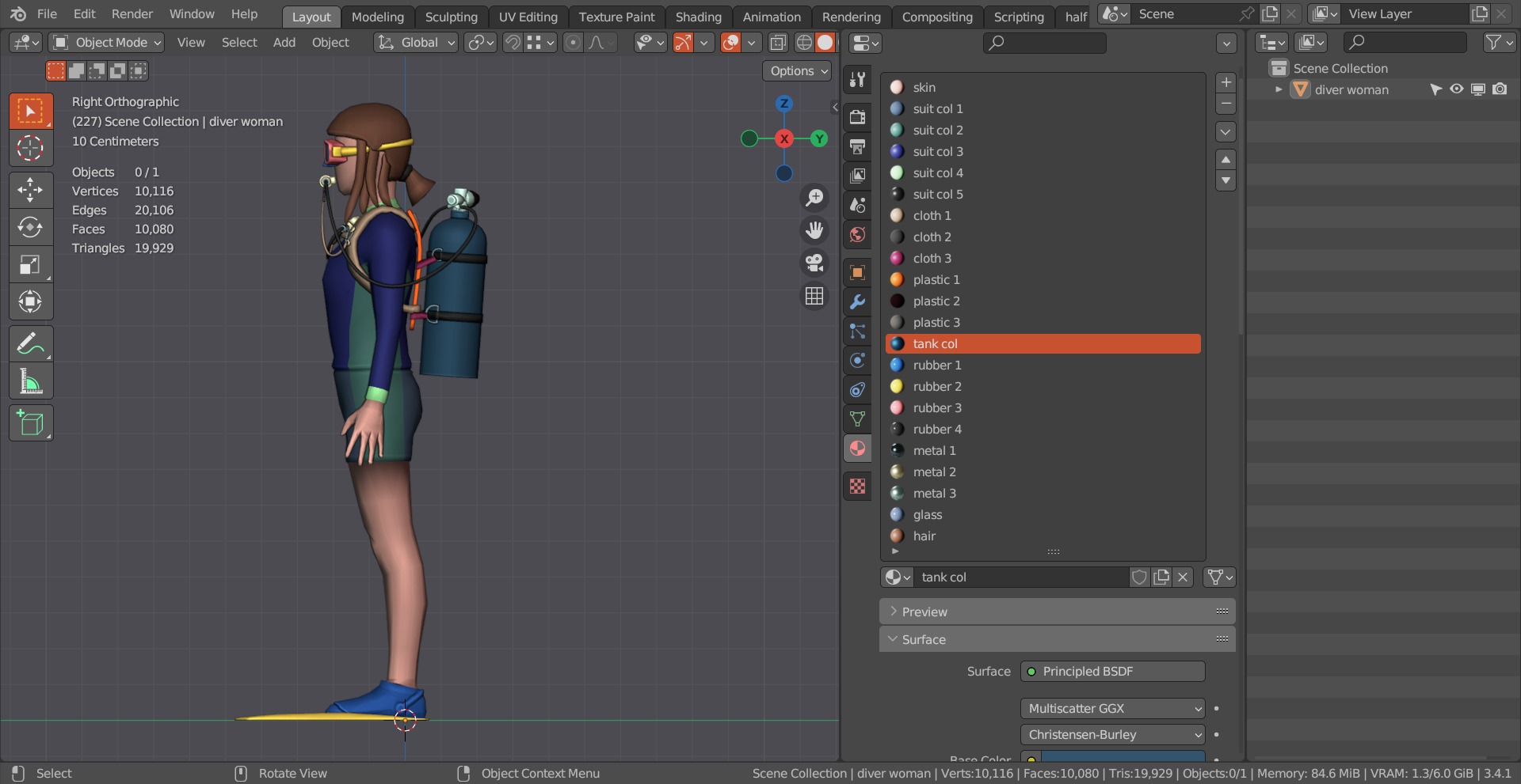 DIVER GIRL BASE MESH MODEL Low-poly 3D model_4