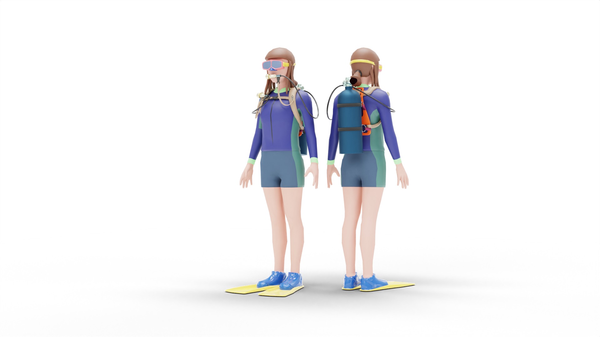DIVER GIRL BASE MESH MODEL Low-poly 3D model_17