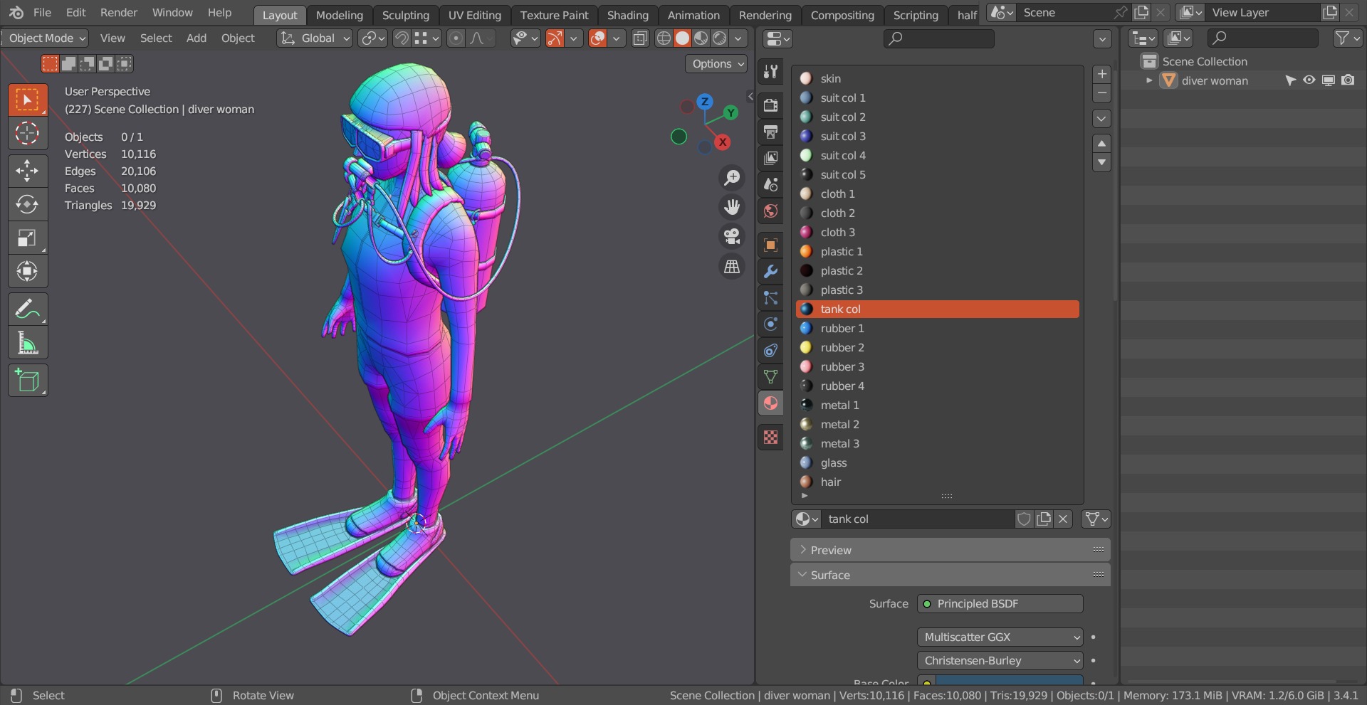 DIVER GIRL BASE MESH MODEL Low-poly 3D model_13