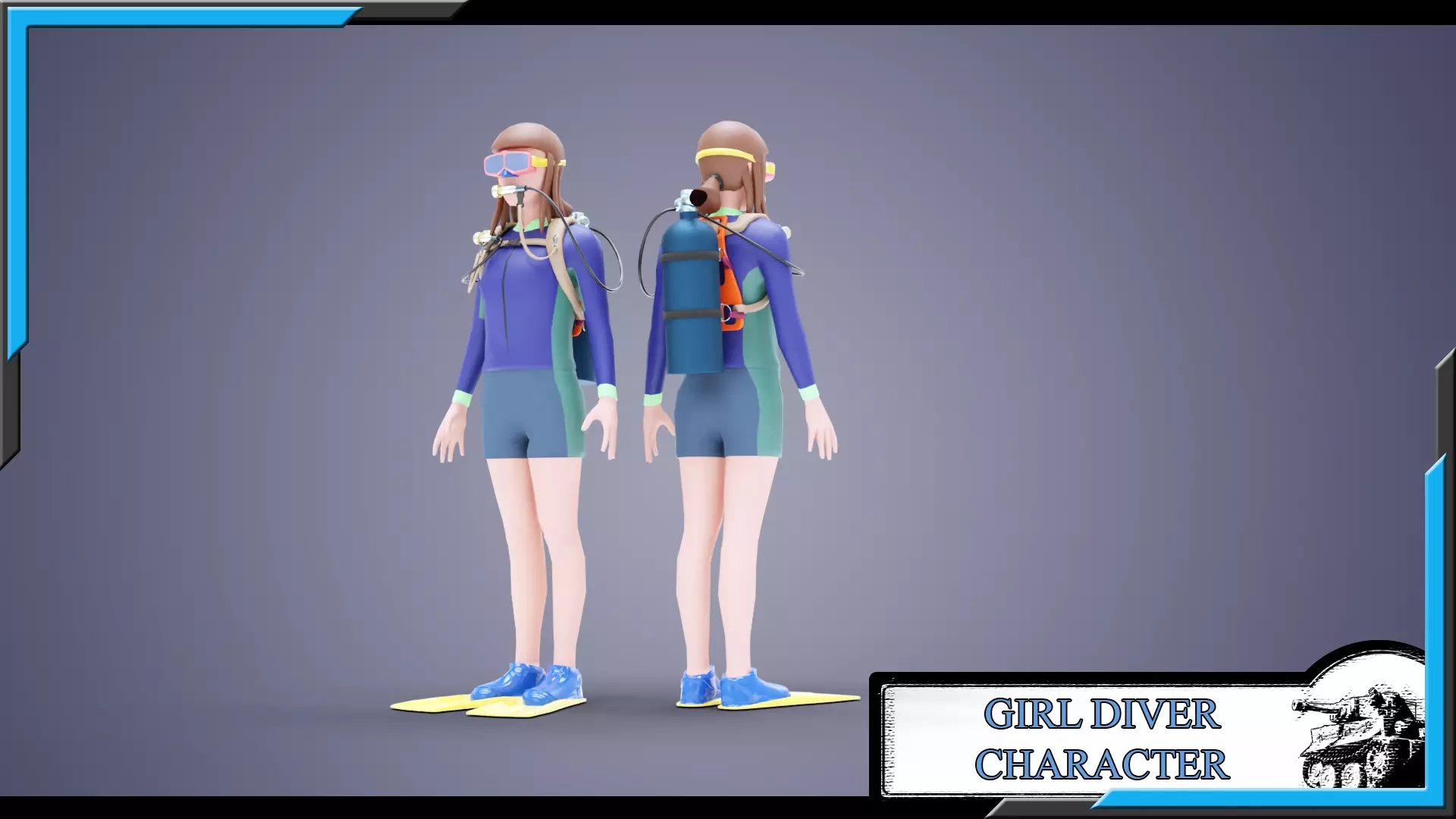 DIVER GIRL BASE MESH MODEL Low-poly 3D model_0
