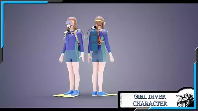 DIVER GIRL BASE MESH MODEL Low-poly 3D model