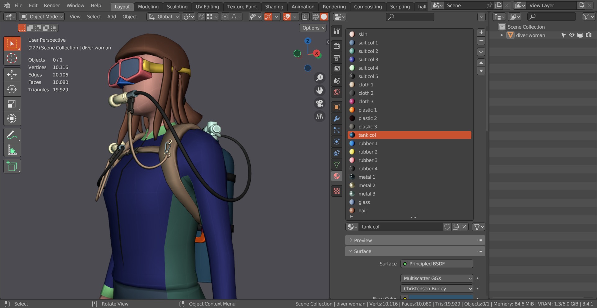 DIVER GIRL BASE MESH MODEL Low-poly 3D model_8