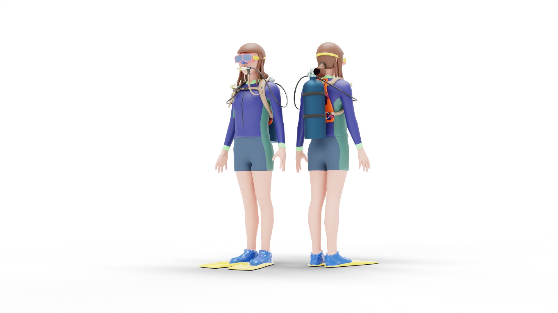 DIVER GIRL BASE MESH MODEL Low-poly 3D model_18