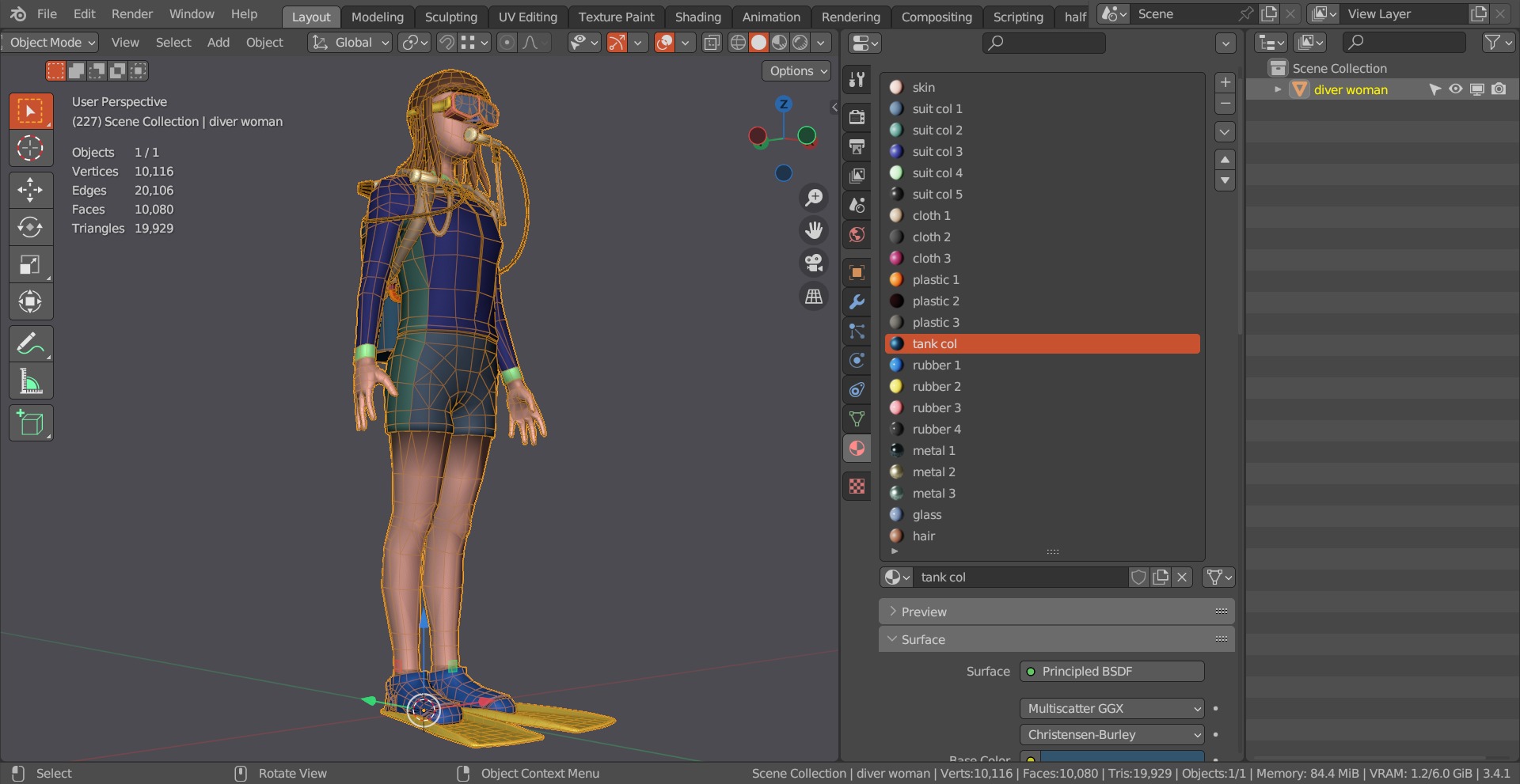DIVER GIRL BASE MESH MODEL Low-poly 3D model_11