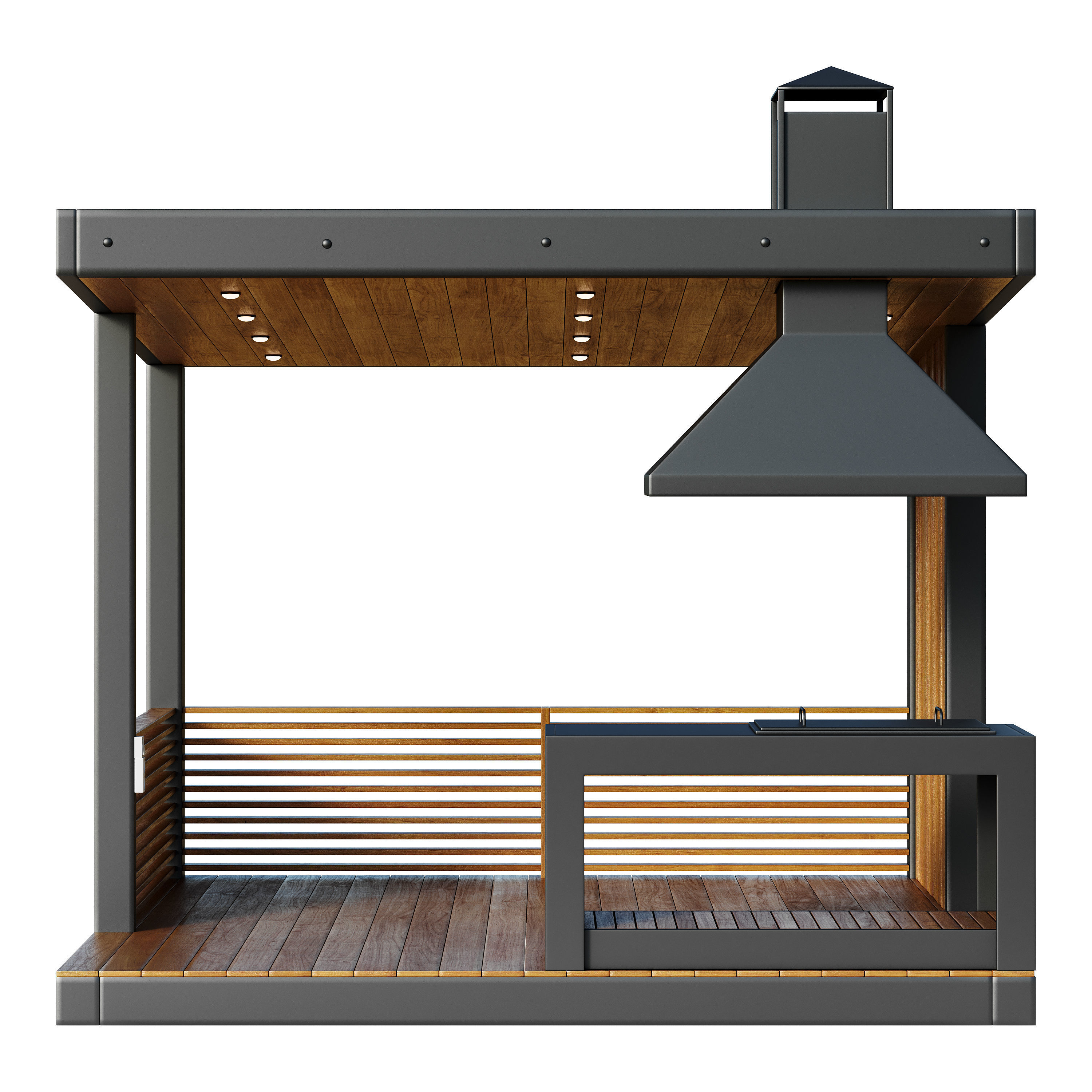 Modern gazebo with summer kitchen 1 3D model_1