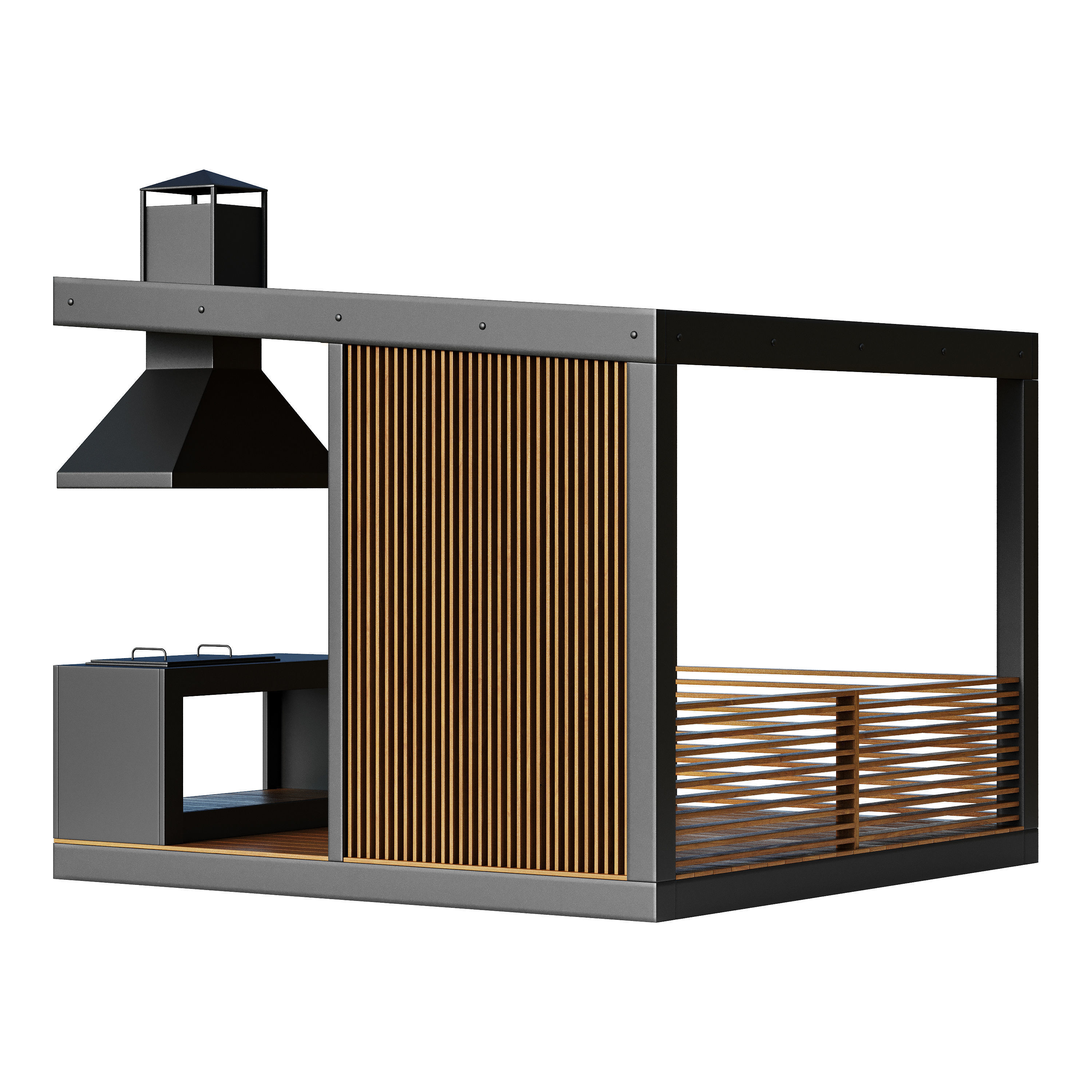 Modern gazebo with summer kitchen 1 3D model_5