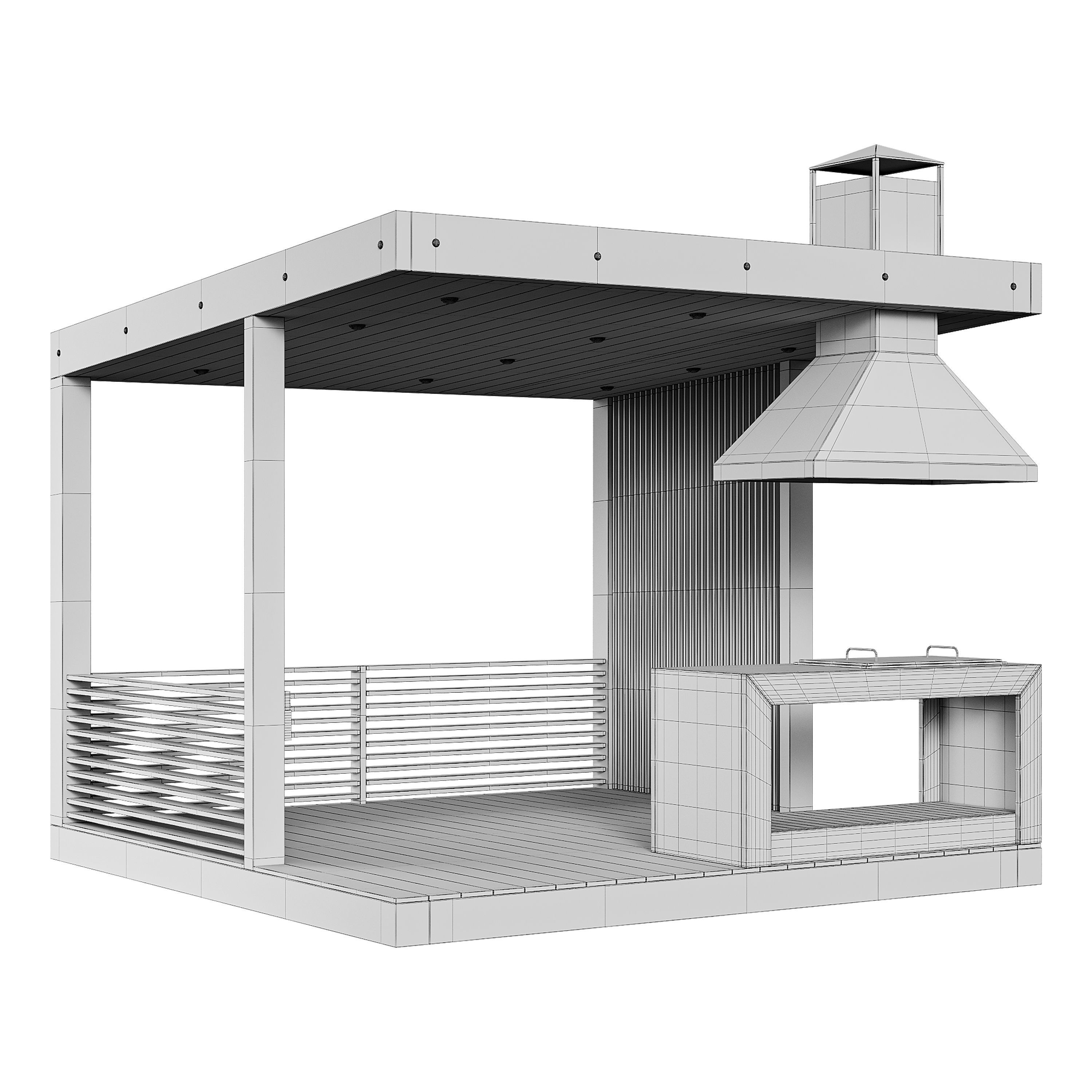 Modern gazebo with summer kitchen 1 3D model_13